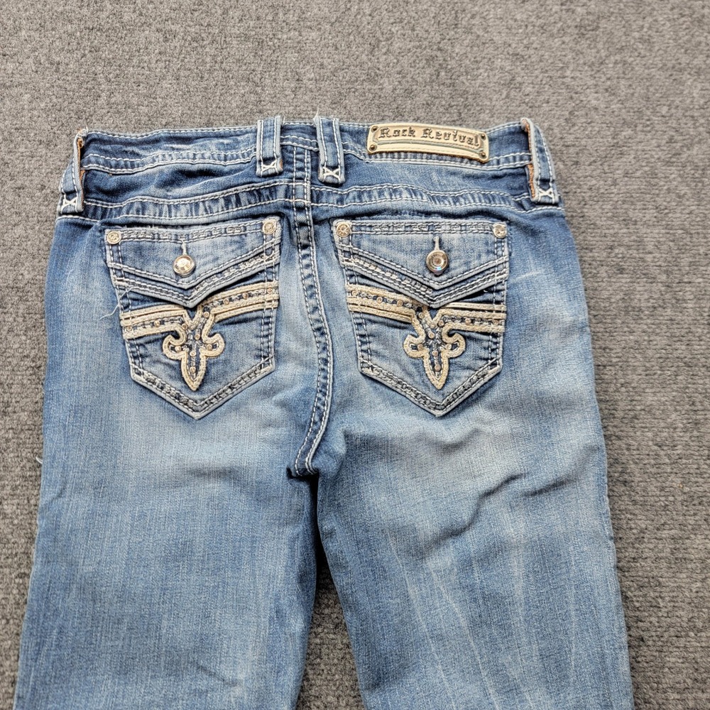 Rock Revival Lam Easy Crop Jeans Womens 27 Medium Wash Embroidered Flap Pocket
